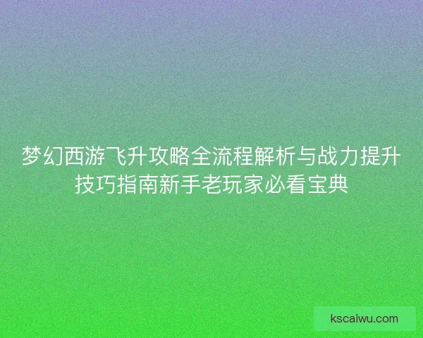 梦幻西游飞升攻略全流程解析与战力提升技巧指南新手老玩家必看宝典